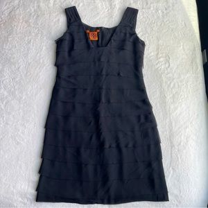 Tory Burch Black Chiffon Ruffle Tier Dress Raw Edge